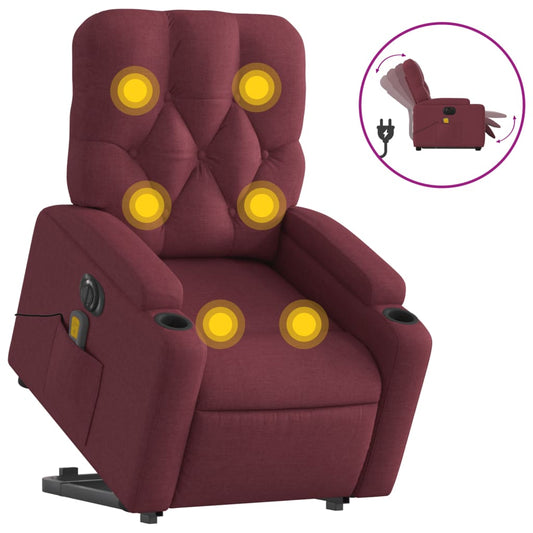 Elektrické Zvedací Masážní Polohovací Křeslo Vínové Textil Vínová Červená