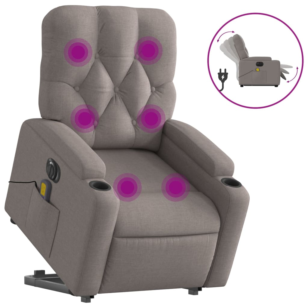 Elektrické Zvedací Masážní Polohovací Křeslo Textil Taupe
