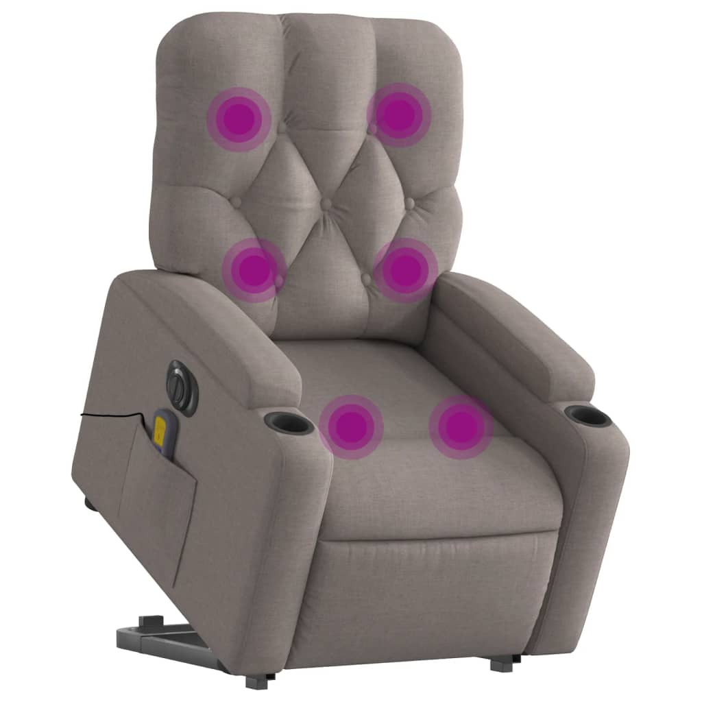 Elektrické Zvedací Masážní Polohovací Křeslo Textil Taupe