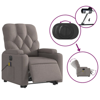 Elektrické Zvedací Masážní Polohovací Křeslo Textil Taupe