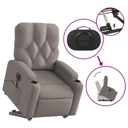 Elektrické Zvedací Masážní Polohovací Křeslo Textil Taupe