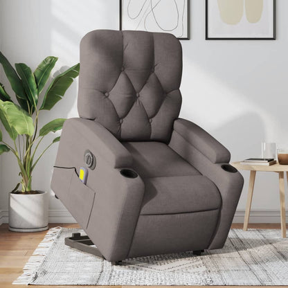Elektrické Zvedací Masážní Polohovací Křeslo Textil Taupe