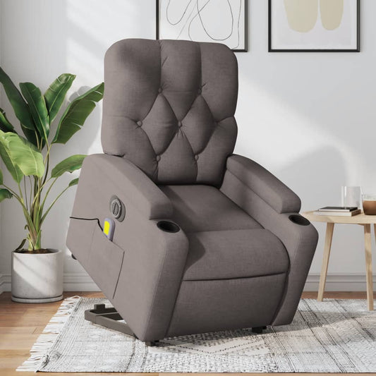 Elektrické Zvedací Masážní Polohovací Křeslo Textil Taupe