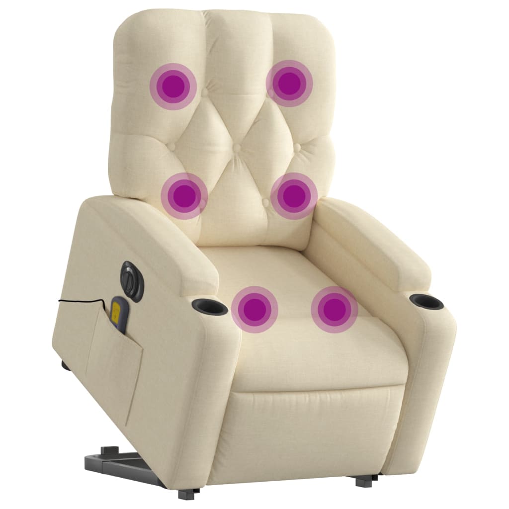 Elektrické Zvedací Masážní Polohovací Křeslo Krémové Textil Krémová