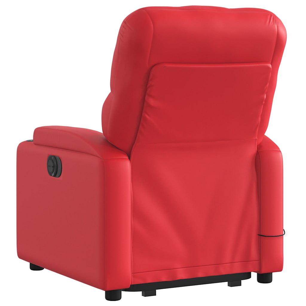 Elektrické Zvedací Masážní Polohovací Křeslo Červené Umělá Kůže Červená