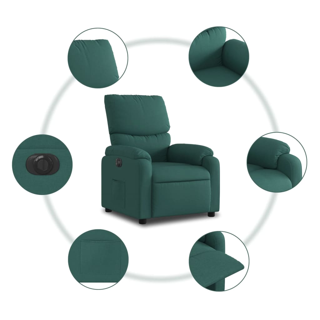 Elektrické Polohovací Křeslo Tmavě Zelené Textil Tmavě Zelená