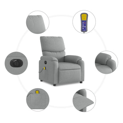 Elektrické Masážní Polohovací Křeslo Světle Šedé Textil Světle Šedá
