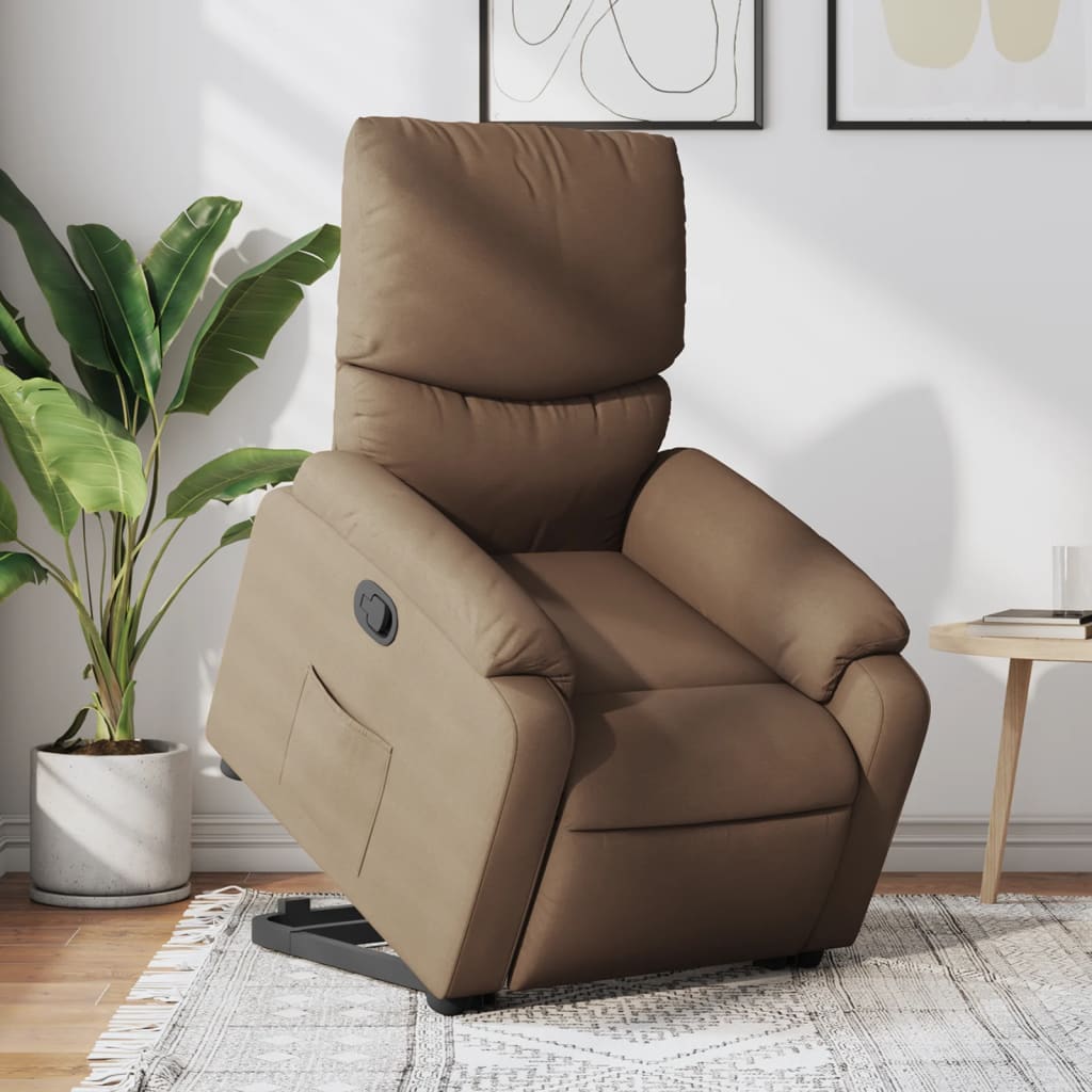 Elektrické Zvedací Polohovací Křeslo Hnědé Textil Hnědá