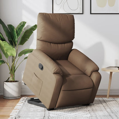 Elektrické Zvedací Polohovací Křeslo Hnědé Textil Hnědá