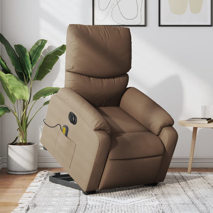 Elektrické Zvedací Polohovací Křeslo Hnědé Textil Hnědá