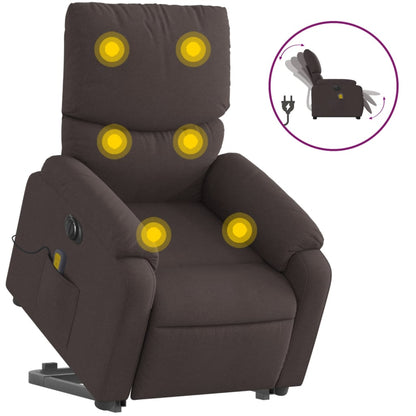 Elektrické Zvedací Masážní Polohovací Křeslo Tmavě Hnědé Textil Tmavě Hnědá