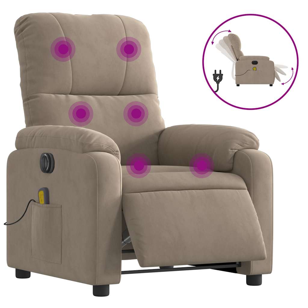 Elektrické Masážní Polohovací Křeslo Látka Z Mikrovlákna Taupe