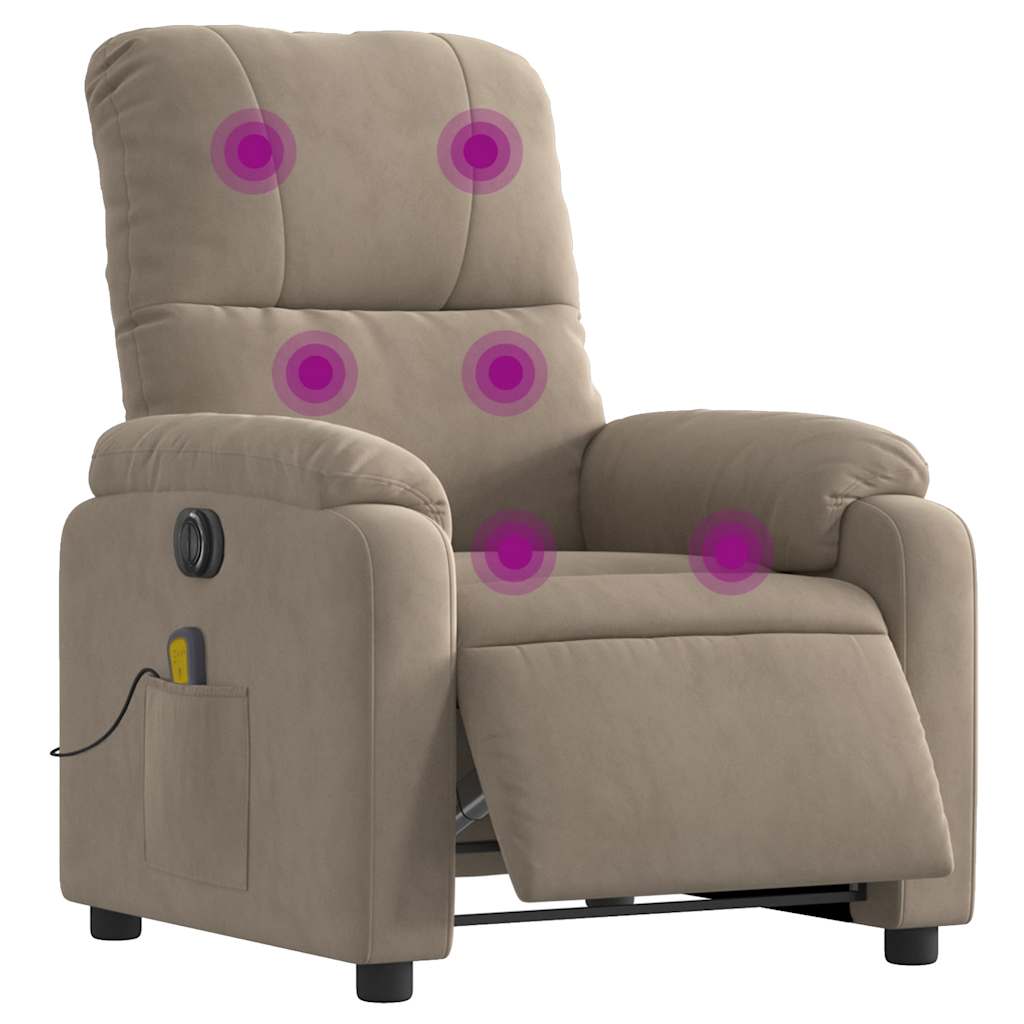 Elektrické Masážní Polohovací Křeslo Látka Z Mikrovlákna Taupe
