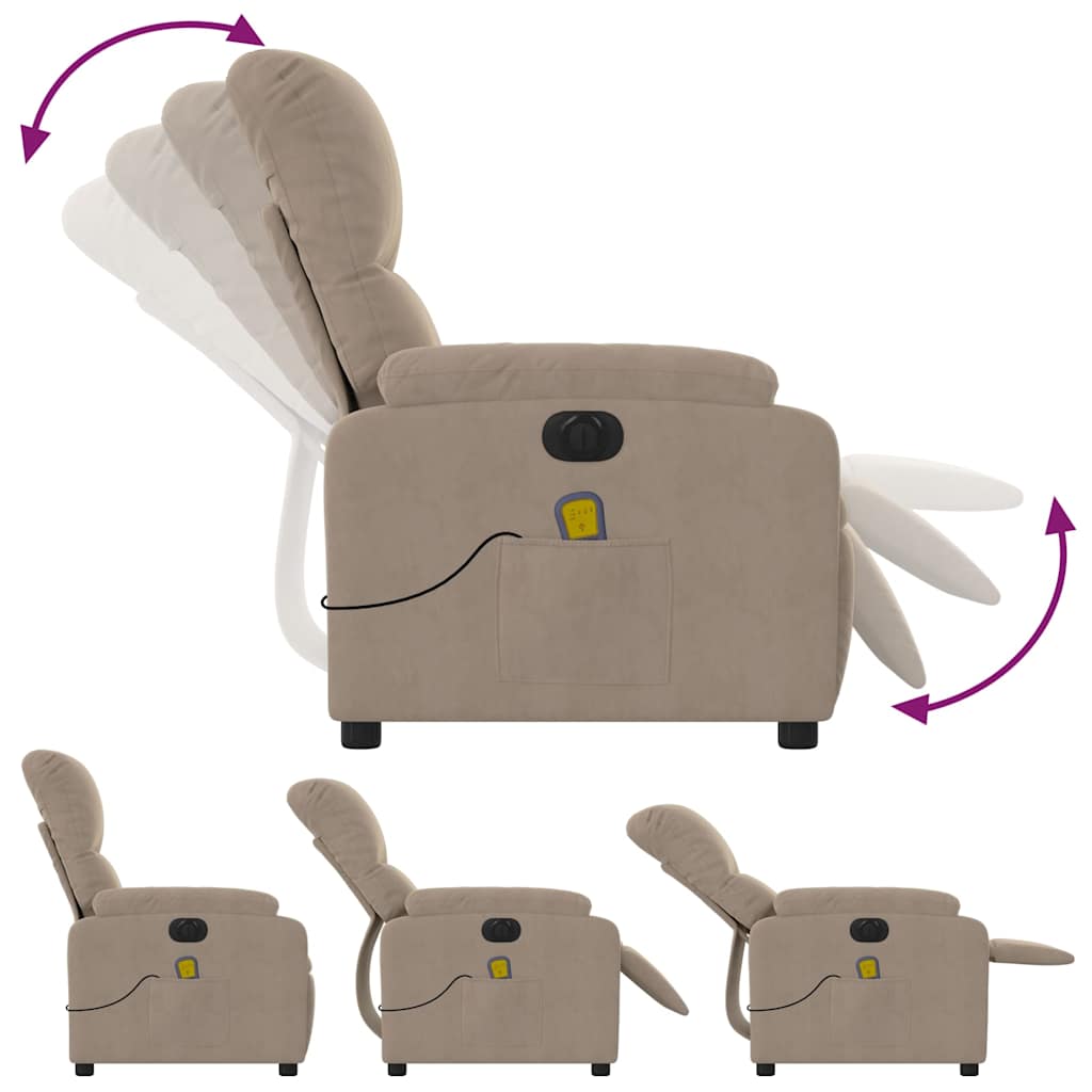 Elektrické Masážní Polohovací Křeslo Látka Z Mikrovlákna Taupe