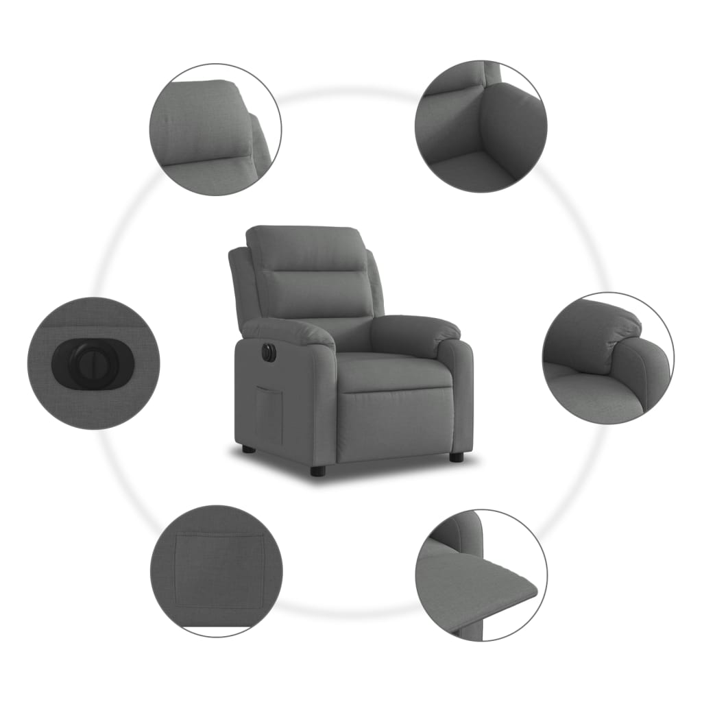 Elektrické Polohovací Křeslo Tmavě Šedé Textil Tmavě Šedá