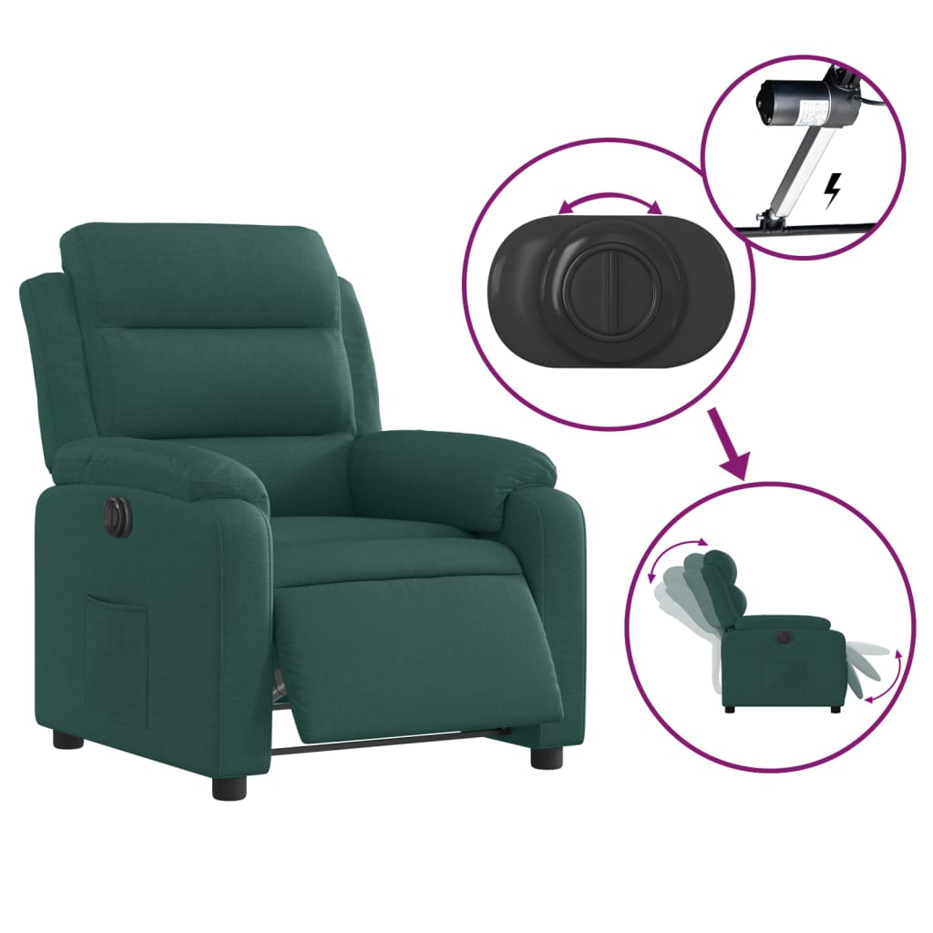 Elektrické Polohovací Křeslo Tmavě Zelené Textil Tmavě Zelená
