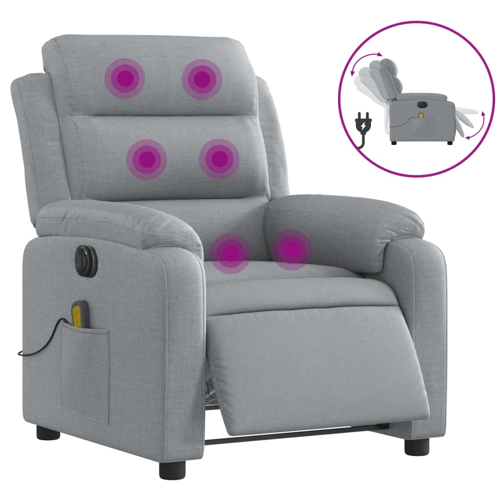 Elektrické Masážní Polohovací Křeslo Světle Šedé Textil Světle Šedá