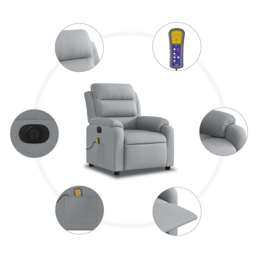 Elektrické Masážní Polohovací Křeslo Světle Šedé Textil Světle Šedá