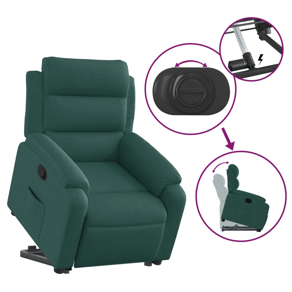 Zvedací Polohovací Křeslo Tmavě Zelené Textil Tmavě Zelená