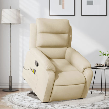Elektrické Zvedací Polohovací Křeslo Krémové Textil Krémová