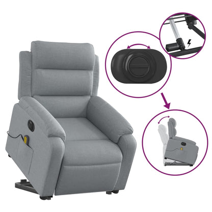 Elektrické Zvedací Masážní Polohovací Křeslo Světle Šedé Textil Světle Šedá