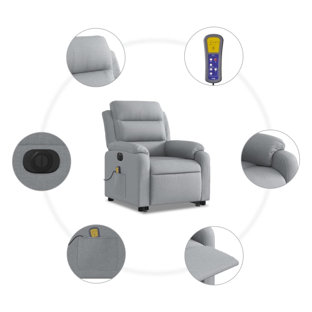 Elektrické Zvedací Masážní Polohovací Křeslo Světle Šedé Textil Světle Šedá