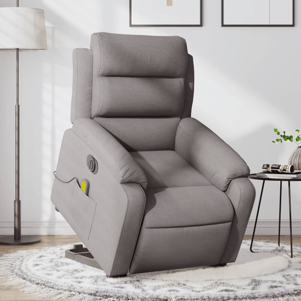Zvedací Masážní Polohovací Křeslo Textil Taupe