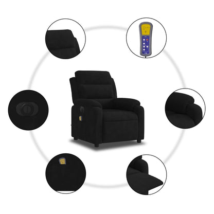 Elektrické Masážní Polohovací Křeslo Černé Samet Černá