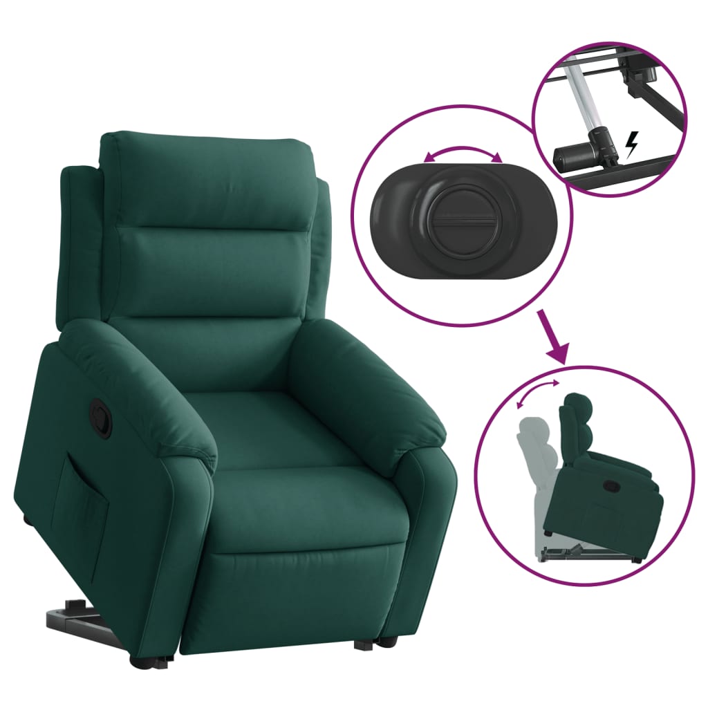 Zvedací Polohovací Křeslo Tmavě Zelené Samet Tmavě Zelená