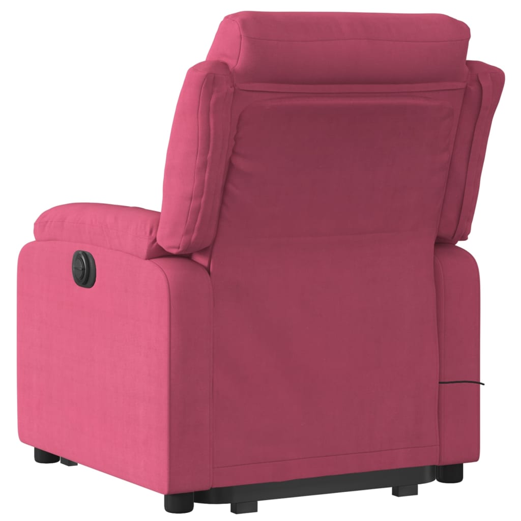 Elektrické Zvedací Masážní Polohovací Křeslo Vínové Samet Vínová Červená