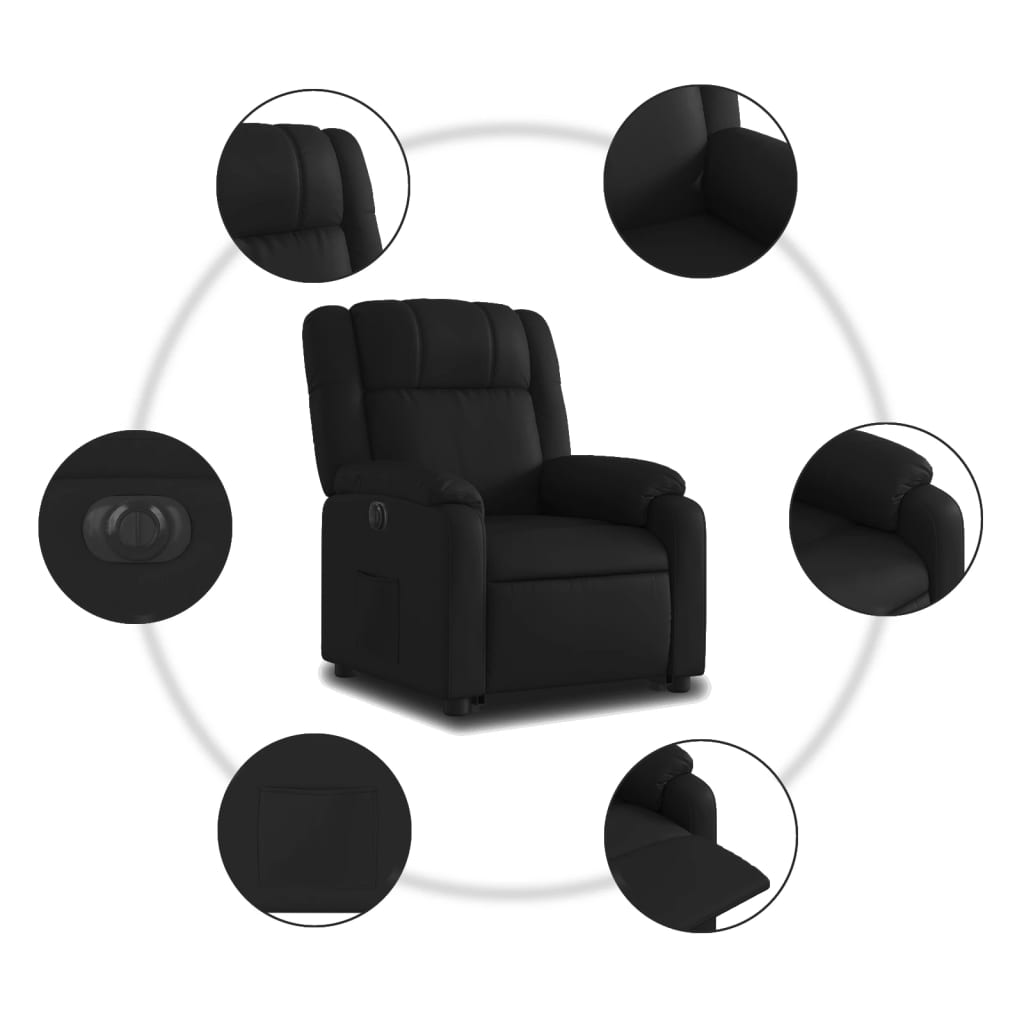 Elektrické Zvedací Polohovací Křeslo Černé Umělá Kůže Černá