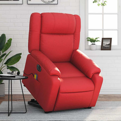 Zvedací Masážní Polohovací Křeslo Červené Umělá Kůže Červená