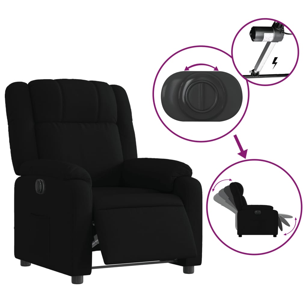 Elektrické Polohovací Křeslo Černé Textil Černá