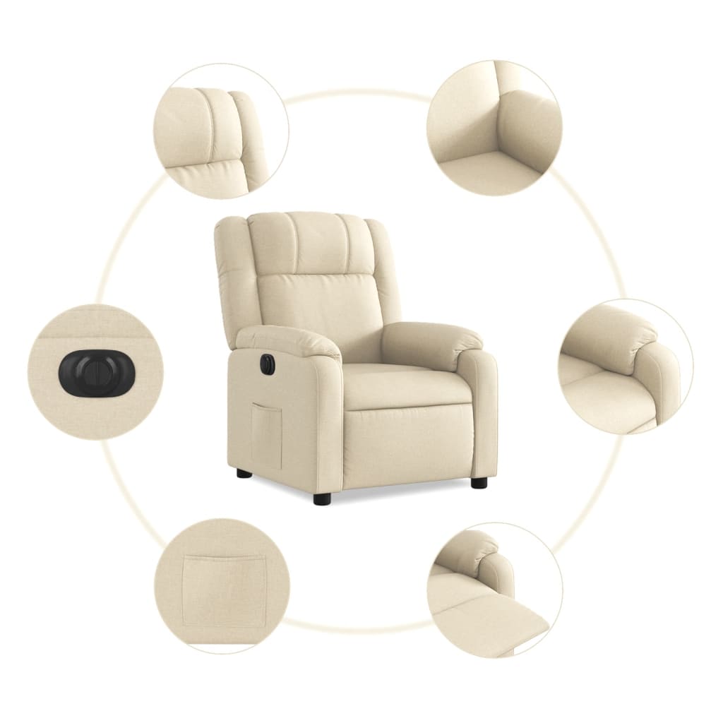 Elektrické Polohovací Křeslo Krémové Textil Krémová