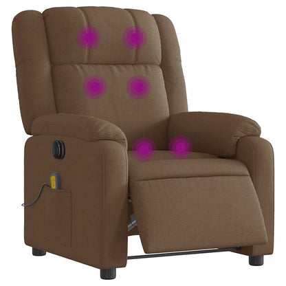 Elektrické Masážní Polohovací Křeslo Hnědé Textil Hnědá