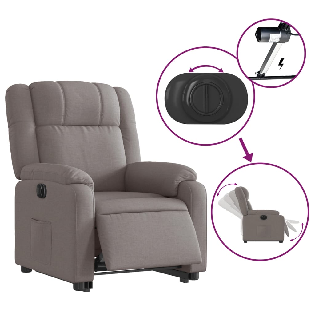 Elektrické Zvedací Polohovací Křeslo Textil Taupe