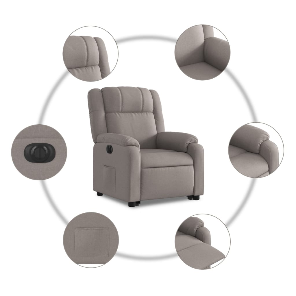 Elektrické Zvedací Polohovací Křeslo Textil Taupe