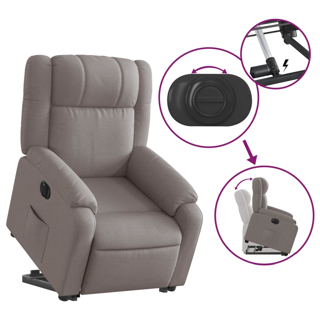 Elektrické Zvedací Polohovací Křeslo Textil Taupe