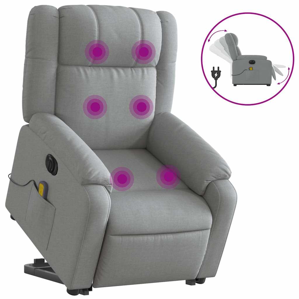Elektrické Zvedací Masážní Polohovací Křeslo Světle Šedé Textil Světle Šedá