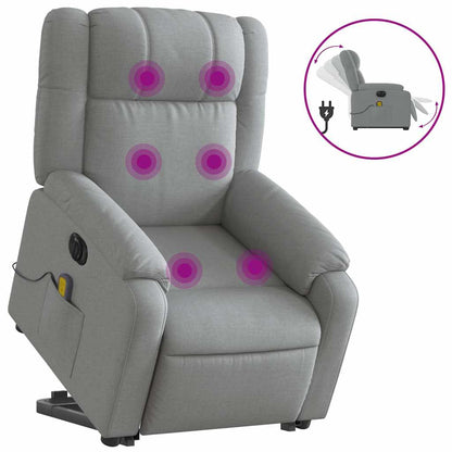 Elektrické Zvedací Masážní Polohovací Křeslo Světle Šedé Textil Světle Šedá