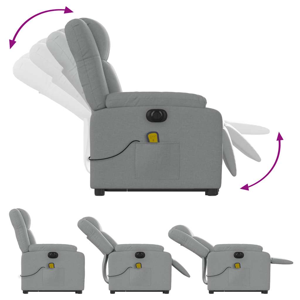 Elektrické Zvedací Masážní Polohovací Křeslo Světle Šedé Textil Světle Šedá