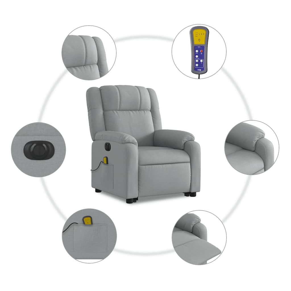 Elektrické Zvedací Masážní Polohovací Křeslo Světle Šedé Textil Světle Šedá