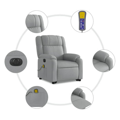 Elektrické Zvedací Masážní Polohovací Křeslo Světle Šedé Textil Světle Šedá