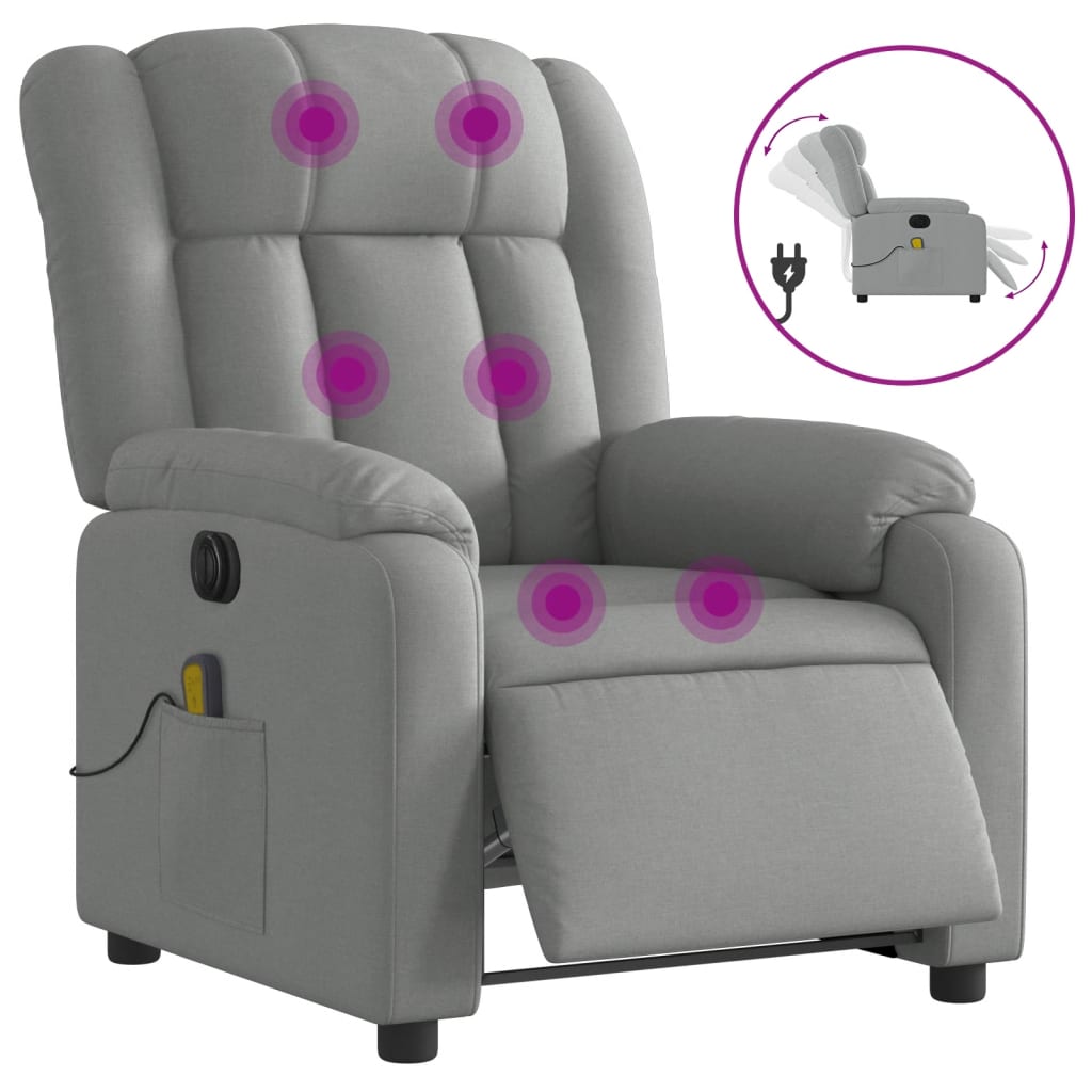Elektrické Masážní Polohovací Křeslo Světle Šedé Textil Světle Šedá