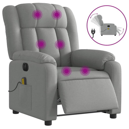Elektrické Masážní Polohovací Křeslo Světle Šedé Textil Světle Šedá