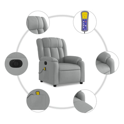 Elektrické Masážní Polohovací Křeslo Světle Šedé Textil Světle Šedá