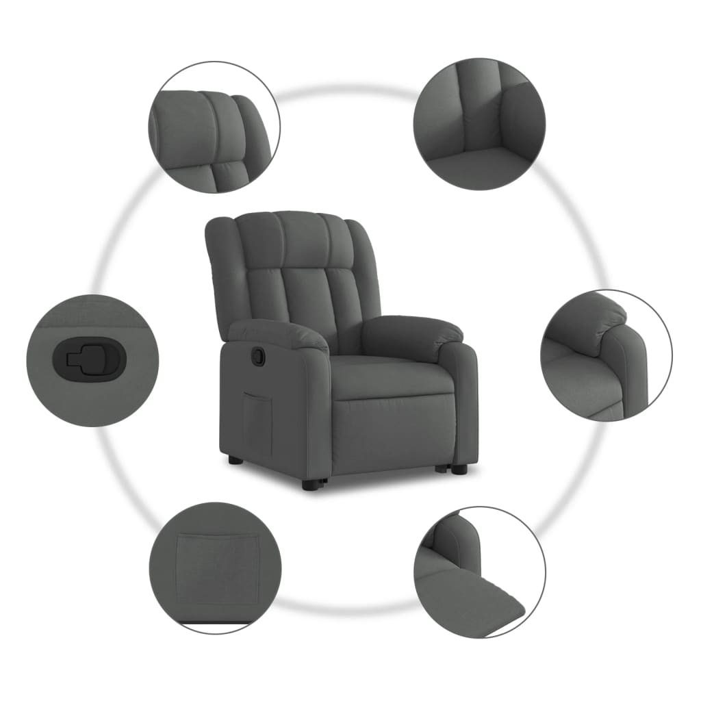 Zvedací Polohovací Křeslo Tmavě Šedé Textil Tmavě Šedá