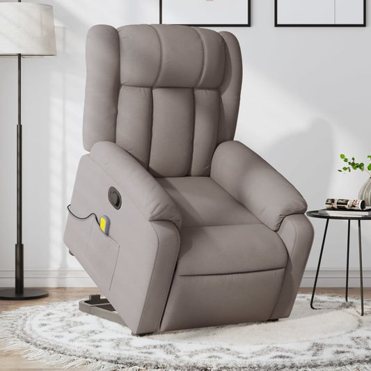 Zvedací Masážní Polohovací Křeslo Textil Taupe