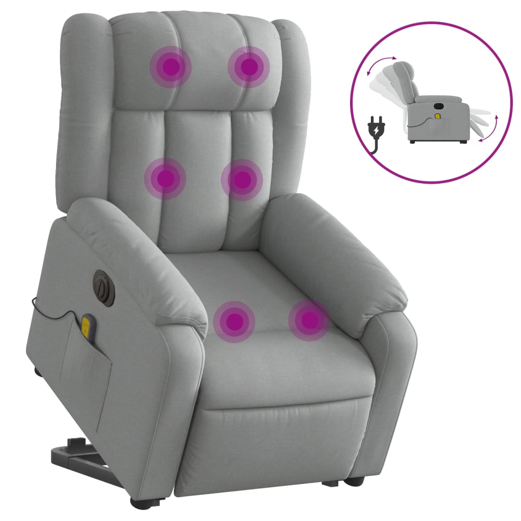 Elektrické Zvedací Masážní Polohovací Křeslo Světle Šedé Textil Světle Šedá