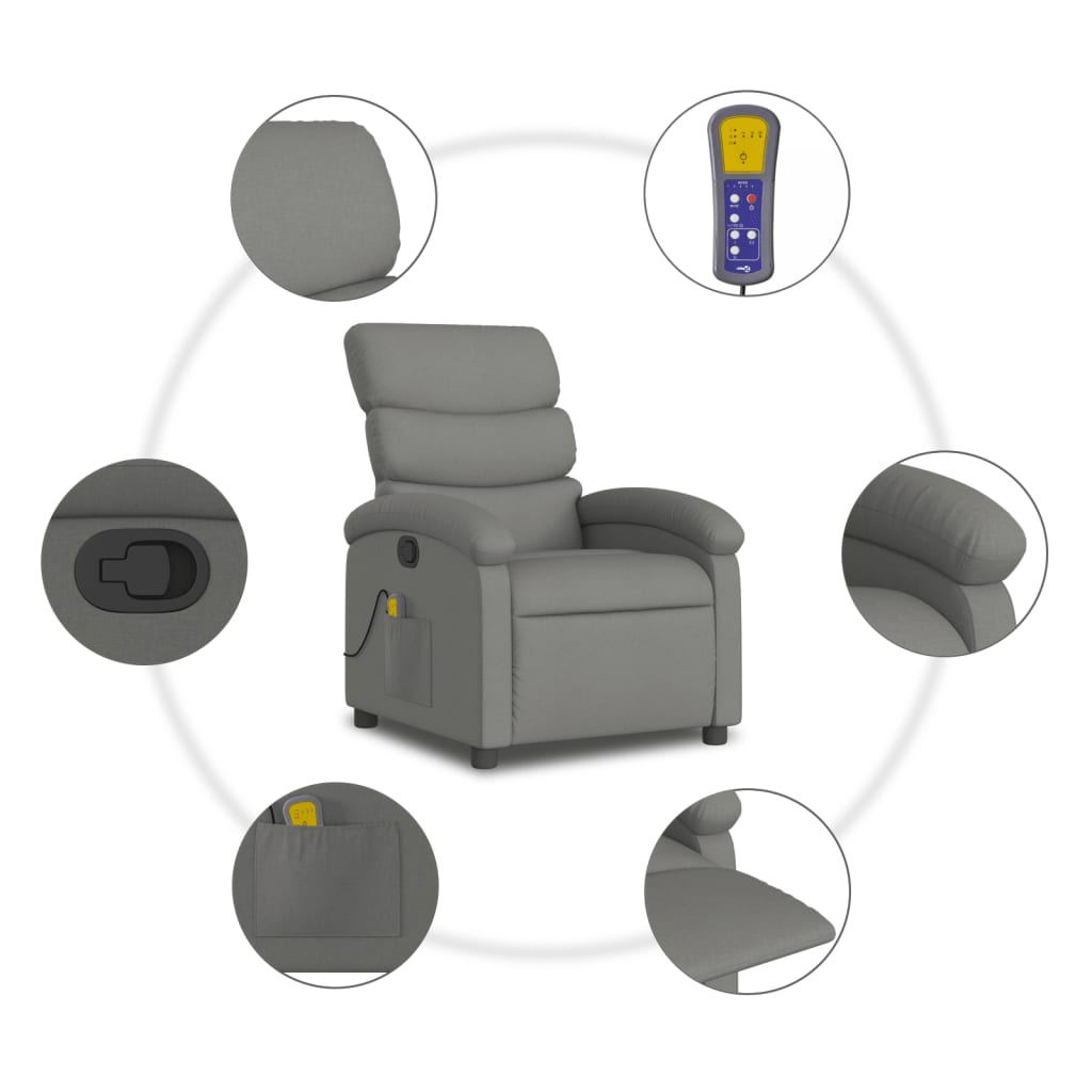 Masážní Křeslo S Polohovacím Mechanismem, Tmavě Šedé, Látkové